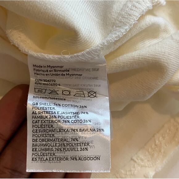 H&M Smiley Shirt Women M Medium Baby Yellow Button Up Relaxed Fit Terry Embossed - Picture 11 of 13